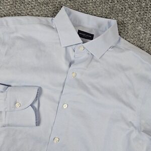 Proper Cloth Mens Blue Micro Houndstooth Non-Iron Dress Shirt Spread Collar read